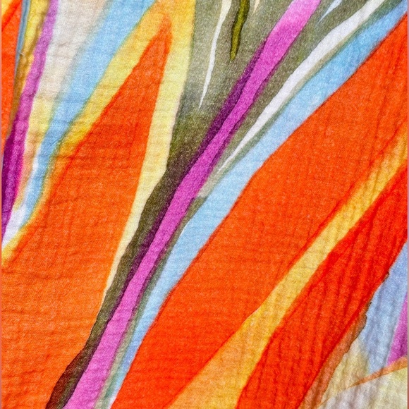 Soft Surroundings abstract gauze cotton relaxed button front shirt top M orange - Picture 8 of 11